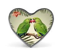 Couple Parrots Olive Badges Heart with Button Design, Personalized Picture Pin Brooches, Heart Badge Holders for Decorate Hat Shirt Clothing Bag Accessories
