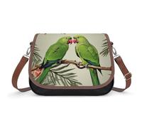 Couple Parrots Olive Crossbody Bag for Women Leather Crossover Shoulder Handle Bag with Adjustable Strap Hobo Handbag Large Capacity Purse Work Handbag for Daily Outdoor