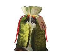Couple Parrots Olive print Christmas Packing Bag Linen Bags with Drawstring Funny Wedding Present Bag