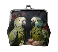 Couple Parrots Olive Print Fashion forward Women Coin Purse Cute Mini Zipper Wallet with Kiss Lock Waterproof