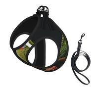 Couple Parrots Olive Print Harness Leash Set For Cat Dog, Reflective Adjustable Escape-Proof Vest Lead With Soft Breathable Mesh, For Small Pets And Kitten Puppy