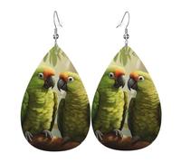 Couple Parrots Olive Print Leather Dangle Earrings For Women Elegant Drop Earrings Lightweight Fashion Jewelry