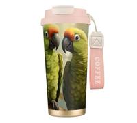 Couple Parrots Olive Print Stainless Steel Insulated Travel Coffee Mug, Camping Mug,Coffee Tumbler For Men Women