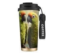 Couple Parrots Olive Print Stainless Steel Insulated Travel Coffee Mug, Camping Mug,Coffee Tumbler For Men Women