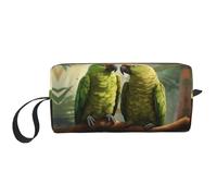 Couple Parrots Olive print Travel Toiletry Pouch, Pencil Bag Canvas Makeup Bag, Multi-Purpose Cosmetic Bag with Zipper, White, One Size