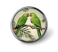 Couple Parrots Olive Round Brooch Pin Aluminum Alloy Badge Pin Personalized Lapel Pin with Smooth Edges Fashion Accessories for Shirts Jackets
