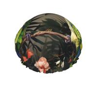 Couple Parrots Olive Shower Cap for Women Men Large Waterproof Shower Bonnet Elastic Band Bathing Hair Hat Spa Salon Caps Double Layered Reusable Bath Caps for Long Hair, Braids