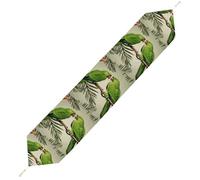 Couple Parrots Olive Table Runner for Dining Table, Short Plush Runners Washable & Durable Tablerunner Modern Home Decor for Wedding, Kitchen, Holiday 229*33cm