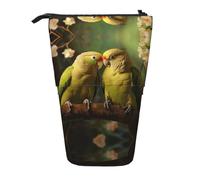 Couple Parrots Olive Vertical Retractable Pencil Case Stationery Box Adult Office Organizer Box