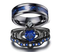 Couple Ring Bridal Set His Hers Black Claddagh Ring Heart Shape Rhinestone Stacking Irish Ring Stainless Steel Wedding Ring Band