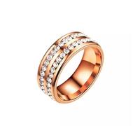 Couple Ring Double Rhinestone Silver/Gold Stainless Steel Wedding Band Size 7-11-rose gold-9