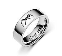 Couple Rings, 2 Pcs Pinky Promise Ring Hand in Hand Ring Carved I LOVE YOU Matching Friendship Ring Engagement Wedding Bands Rings for Men Women(Pinky Promise Ring Size Women 6)