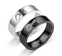 Couple Rings, 2 Pcs Pinky Promise Ring Hand in Hand Ring Carved I LOVE YOU Matching Friendship Ring Engagement Wedding Bands Rings for Men Women(Pinky Promise Ring Size 8)