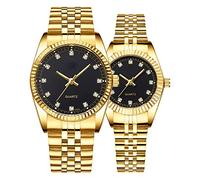 Couple Set Watches Classic Gold Silver Stainless Steel Watch His and Hers Fashion Quartz Analog Watches (Gold Black)