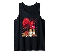 Couple Shetland Sheepdogs Valentine Tree Cute Hearts Floral Tank Top