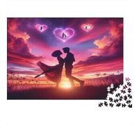 Couple Silhouette 1000 Piece Jigsaw Puzzle Paper for Adults Sunset Romance Puzzle Game for Family Relaxation Home Decor Gift 38x26cm/1000pcs