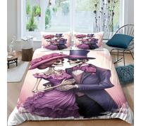 Couple Skeleton 3D Printed Duvet Cover Set Bedding Set,Soft Microfiber Pillowcases,Hidden Zipper Romantic Theme Quilt Cover Easy Care Comforter Cover for Kids Boys Girls Teens Double（200x200cm）