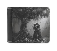 Couple Skeletons on The Tree Evil Skull Lovers Horror PU Leather Wallets Stylish Bifold Wallet Slim Front Pocket Credit Card Holder for Women Men