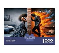 Couple Split Fire Ice 1000pc Premium Jigsaw Puzzle Dual Element Passion Puzzle for Adults Sturdy Cardboard Couple Puzzle Partners Ultra Difficult Home Activity 38x26cm/1000pcs