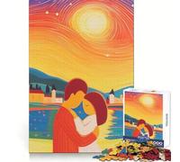 Couple Sunset Embrace Jigsaw Puzzles 1000 Piece for Teenagers Brain Think, Smooth Connection, Real Challenge, Festive Gift (50x75cm)
