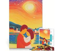Couple Sunset Embrace Jigsaw Puzzles 1000 Piece for Teenagers Brain Think, Smooth Connection, Real Challenge, Festive Gift (50x75cm)