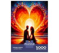 Couple Sunset Flame 1000 Pieces Jigsaw Puzzle Bundle Passionate Romance Art Jigsaw Puzzle Extra-Thick Cardboard Jigsaw Puzzle Collector Mind Relaxation Office Break Travel 38x26cm/1000pcs
