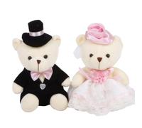 Couple Teddy Bear Bride Groom Wedding Decoration Set,Cute Plush Toy Couple Room Decoration-White Teddy Bear For Girlfriend Pink Beauty Cuddly Doll With Suit And Dress Couples Wedding Gift-2Pcs
