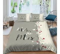 Couple-Themed Elements Single Duvet Cover Set 3D Wedding Theme Bedding Soft Breathable Microfibre Single Quilt Cover 150x200 cm with Zipper and 2 Pillowcases for Child Teens Adults D-493