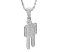 Couple Tilting Head Villain Hip-Hop Pendant Diamond-Encrusted Stainless Steel Necklace Street Style Sweater Chain Unisex Accessories Gifts (A)