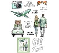 Couple Travel Airplane Camera Stamps and Cutting Dies for Card Making DIY Transparent Silicone Clear Stamp and Metal Die Cuts Sets for Scrapbooking Paper Greeting Cards Decor Seals Craft Supplies