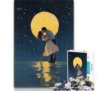 Couple Under The Moon Jigsaw Puzzles for Adults,Learning Educational Toys Family Games with Matching Poster And Trivia Sheet (75x50cm)