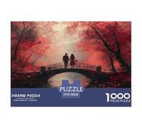 Couple Walking Hand in Hand on The Bridge,Red Tones Puzzle 38x26cm/1000pcs Puzzles, Die Für Erwachsene Und Personen Ab 14 Jahren Geeignet Sind