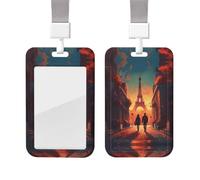 Couple Walking on The Path ID Badge Holder with Lanyard Vertical Card Case Protector Pouch with Clear Window Plastic Sliding ID Card Holder for NurseOffice Supplies Name Tag