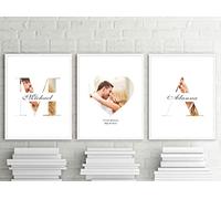 Couple Wall Art, Unframed Custom Canvas Print with Your Photos, Personalized Sign Initials Name Posters for Couples, Newlyweds Wall Décor for Bedroom Bathroom, Set of 3 Artwork Above Bed, Home Decor