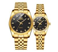 Couple Watches Swiss Brand Golden Watch Men Women Stainless Steel Waterproof Quartz Watch, Black, Quartz Movement