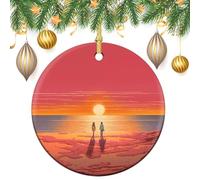 Couple Watching Sunrise Ceramic Christmas Ornaments 3 Inch Vintage Hanging Baubles with Gold String for Xmas Tree Decorations Holiday Party Yard Garden Home Decor Festive Keepsake Gift Exchange