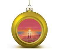 Couple Watching Sunrise Christmas Tree Ornaments 1.6 Inch Shatterproof Pc Plastic Balls with Lanyard Baubles Hanging Christmas Ball Ornaments for Xmas Tree Holiday Party Wedding Home Decorations-golde
