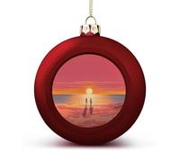 Couple Watching Sunrise Christmas Tree Ornaments 1.6 Inch Shatterproof Pc Plastic Balls with Lanyard Baubles Hanging Christmas Ball Ornaments for Xmas Tree Holiday Party Wedding Home Decorations-red