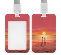 Couple Watching Sunrise Id Badge Holder with Lanyard, Clear Vertical Card Protector Waterproof, Breakaway Safety Neck Strap, Heavy Duty Name Tag Holder for Nurse Teacher Officer Staff Women Men