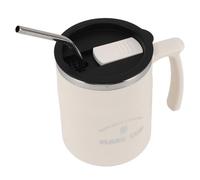 Couple Water Cup with Straw and Lid Durable Stainless Steel for Office and Travel (White)