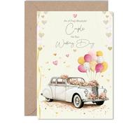Couple Wedding Card - Vintage Car - Happy Wedding Card from Friends Family, 5x7 Inch Marriage Congrats Well Done Greeting Cards