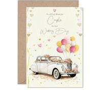 Couple Wedding Card - Vintage Car - Happy Wedding Card from Friends Family, A5 Marriage Congrats Well Done Greeting Cards