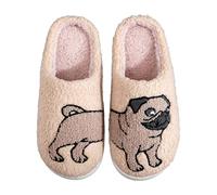 Couple Winter Dog Pattern Cartoon Large Size Warm Padded Slippers Kitty Slippers for Women (Brown, 5)