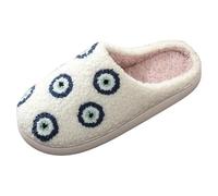 Couple Winter Quirky Eye Pattern Cartoon Large Size Warm Padded Slippers Slippers for Women Fuzzy (White, 8)
