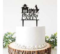 Couple With Farm Tractor Cake Topper Farmer Vintage Cake Tapper Customized Wedding Date Name Bride & Groom Cake Topper for anniversary Engagement Wedding Bridal Shower Party Decorations