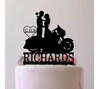 Couple With Motandcycle Cake Topper, Name And Date Bride Groom Standard Acrylic Wedding, 6-7.8 Inch Fand Cake, Lover, Newlyweds Celebration