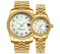 Couples Automatic Self-Wind Watches Calendar Date Luxury Stainless Steel Men and Women Pair Watches His and Hers Automatic Watch Gifts Set of 2