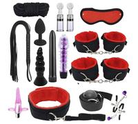Couples Bondage Restraints Kit Adults Sex Toys Adjustable Bedroom Set for Men Women Bed Pleasure Beginners SM Tool Plush Handcuffs Ankle Cuffs Game Accessories from Neck to Feet (15 Pcs Set Red)