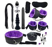 Couples Bondage Restraints Kit Adults Sex Toys Adjustable Bedroom Set for Men Women Bed Pleasure Beginners SM Tool Plush Handcuffs Ankle Cuffs Game Accessories from Neck to Feet (11 Pcs Set Purple)