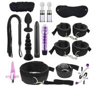 Couples Bondage Restraints Kit Adults Sex Toys Adjustable Bedroom Set for Men Women Bed Pleasure Beginners SM Tool Plush Handcuffs Ankle Cuffs Game Accessories from Neck to Feet (15 Pcs Set Black)